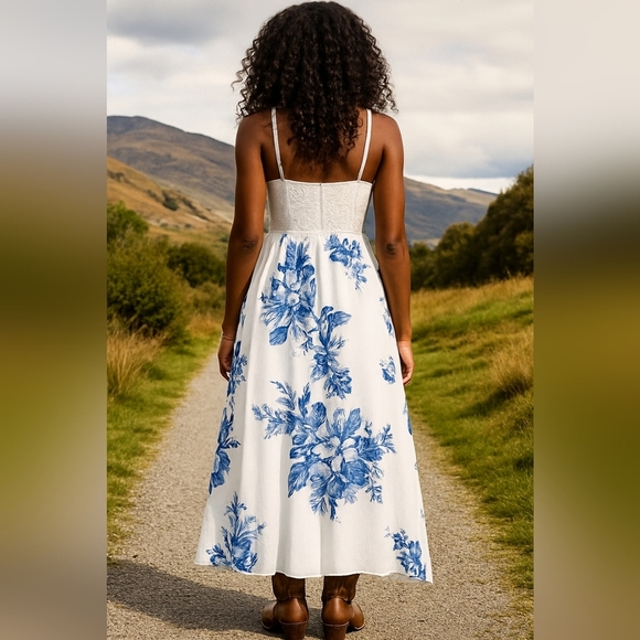 Boho XL Cottagecore Western Lace  Floral Ruffle Maxi High Low Going Out - Picture 2 of 10